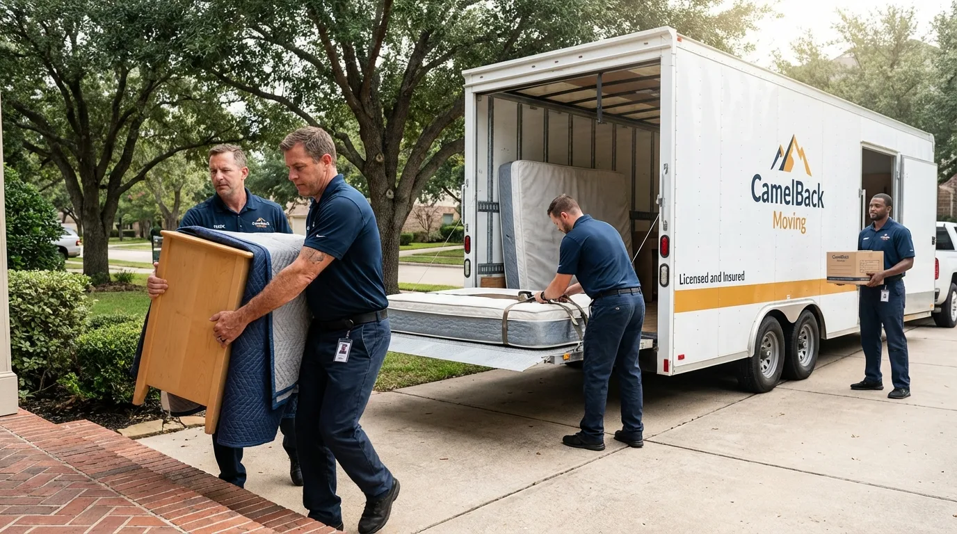 Crew loading residential truck for cross-state move from Plymouth, OH