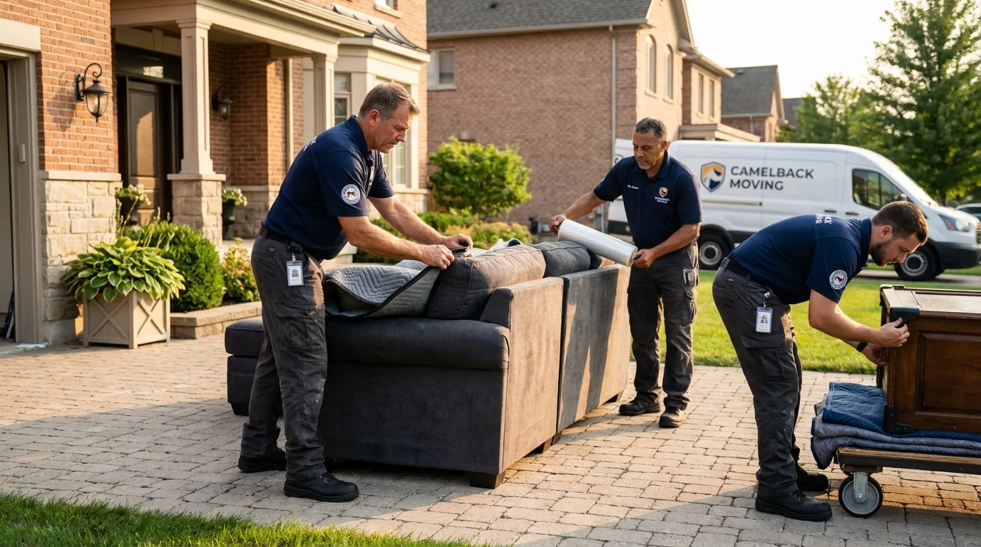 Large estate moving crew wrapping furniture in Plymouth, OH