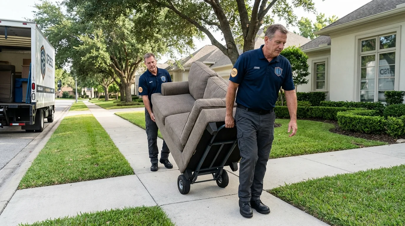 Local residential moving crew loading furniture in Plymouth, OH
